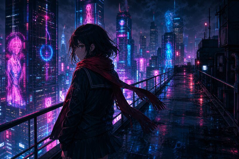 Cyberpunk Neon anime style example